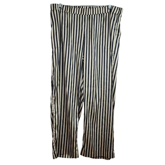 Soma Sensual Satin Striped Pajama Set Tan Black XL Long Pants Short Sleeve 2 PC - Picture 7 of 13